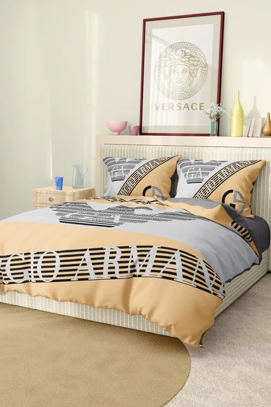 Marka Nevresim Takımı Çift Kişilik Pamuklu Saten Kumaş 6 Parça 3D Dijital Baskı Duvet Cover Set Model No:2