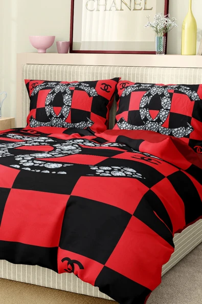 Marka Nevresim Takımı Çift Kişilik Pamuklu Saten Kumaş 6 Parça 3D Dijital Baskı Duvet Cover Set Model No:37 - 3
