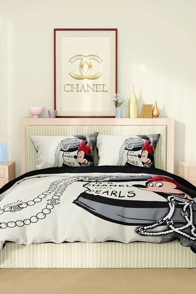 Marka Nevresim Takımı Çift Kişilik Pamuklu Saten Kumaş 6 Parça 3D Dijital Baskı Duvet Cover Set Model No:31 - 2