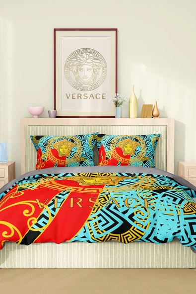 Marka Nevresim Takımı Çift Kişilik Pamuklu Saten Kumaş 6 Parça 3D Dijital Baskı Duvet Cover Set Model No:105 - 2