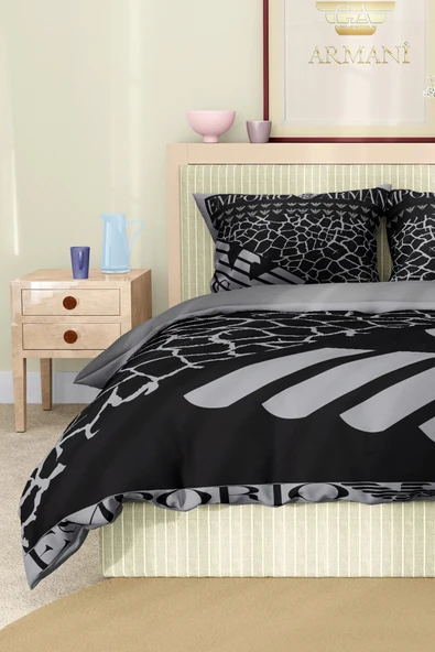 Nevresim Takımı Çift Kişilik Pamuklu Saten Kumaş 6 Parça 3D Dijital Baskı Duvet Cover Set Model No:3 - 6