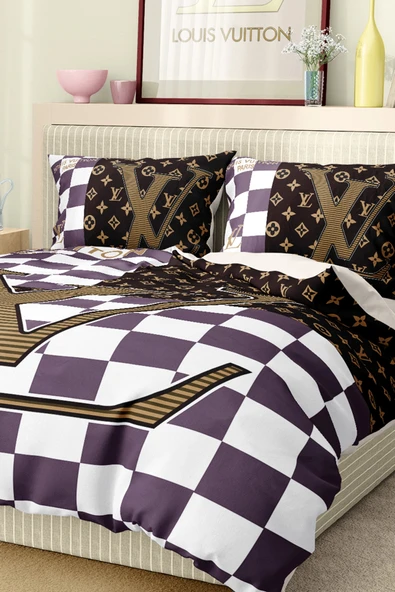 Marka Nevresim Takımı Çift Kişilik Pamuklu Saten Kumaş 6 Parça 3D Dijital Baskı Duvet Cover Set Model No:68 - 5