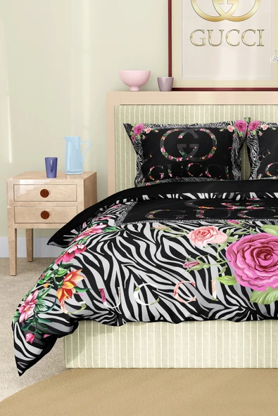 Marka Nevresim Takımı Çift Kişilik Pamuklu Saten Kumaş 6 Parça 3D Dijital Baskı Duvet Cover Set Model No:55 - 3