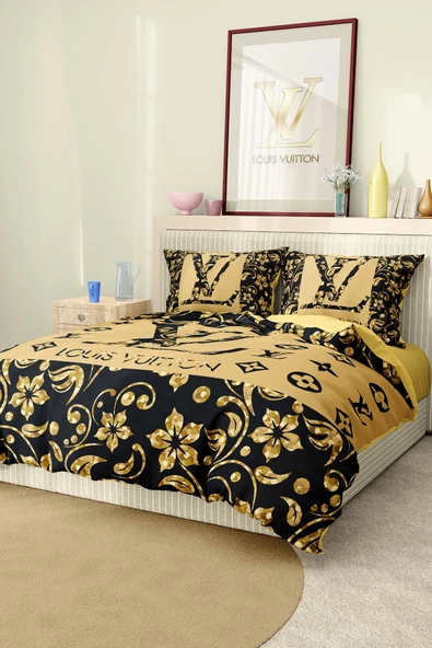 Marka Nevresim Takımı Çift Kişilik Pamuklu Saten Kumaş 6 Parça 3D Dijital Baskı Duvet Cover Set Model No:84