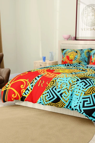 Marka Nevresim Takımı Çift Kişilik Pamuklu Saten Kumaş 6 Parça 3D Dijital Baskı Duvet Cover Set Model No:105 - 3