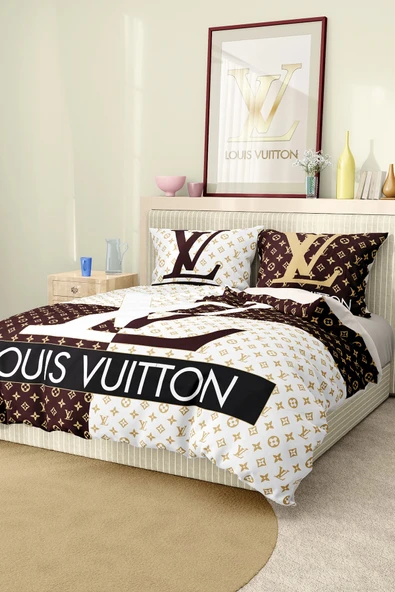 Marka Nevresim Takımı Çift Kişilik Pamuklu Saten Kumaş 6 Parça 3D Dijital Baskı Duvet Cover Set Model No:69