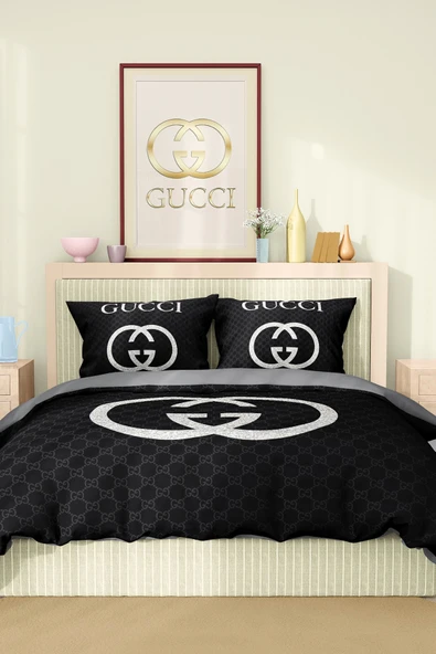 Marka Nevresim Takımı Çift Kişilik Pamuklu Saten Kumaş 6 Parça 3D Dijital Baskı Duvet Cover Set Model No:56 - 2