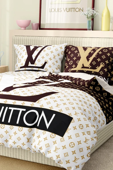 Nevresim Takımı Çift Kişilik Pamuklu Saten Kumaş 6 Parça 3D Dijital Baskı Duvet Cover Set Model No:69 - 5