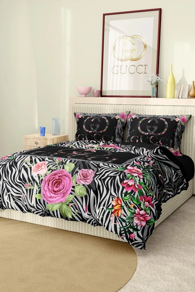 Marka Nevresim Takımı Çift Kişilik Pamuklu Saten Kumaş 6 Parça 3D Dijital Baskı Duvet Cover Set Model No:55