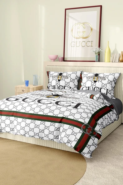 Marka Nevresim Takımı Çift Kişilik Pamuklu Saten Kumaş 6 Parça 3D Dijital Baskı Duvet Cover Set Model No:58