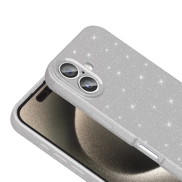 Apple iPhone 16 Uyumlu Kılıf Kamera Korumalı Simli Lüks Koton Kapak - Resim 5