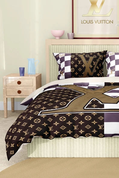 Marka Nevresim Takımı Çift Kişilik Pamuklu Saten Kumaş 6 Parça 3D Dijital Baskı Duvet Cover Set Model No:68 - 6