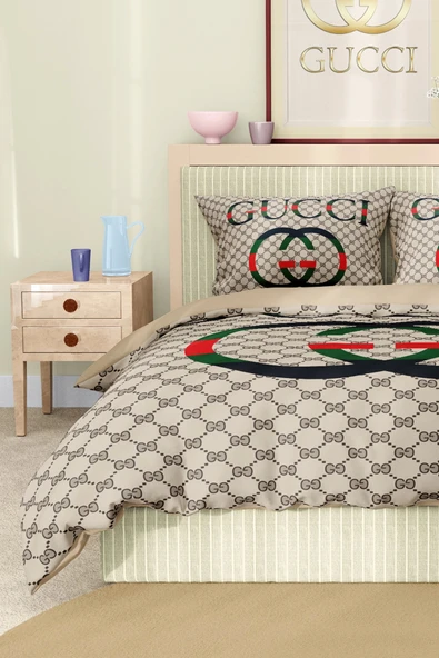 Marka Nevresim Takımı Çift Kişilik Pamuklu Saten Kumaş 6 Parça 3D Dijital Baskı Duvet Cover Set Model No:52 - 4