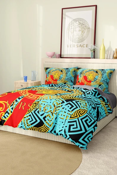 Marka Nevresim Takımı Çift Kişilik Pamuklu Saten Kumaş 6 Parça 3D Dijital Baskı Duvet Cover Set Model No:105