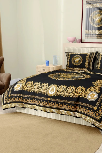 Nevresim Takımı Çift Kişilik Pamuklu Saten Kumaş 6 Parça 3D Dijital Baskı Duvet Cover Set Model No:108 - 7