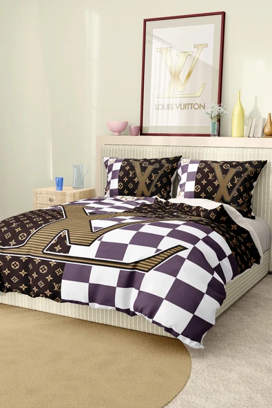 Marka Nevresim Takımı Çift Kişilik Pamuklu Saten Kumaş 6 Parça 3D Dijital Baskı Duvet Cover Set Model No:68