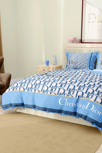 Marka Nevresim Takımı Çift Kişilik Pamuklu Saten Kumaş 6 Parça 3D Dijital Baskı Duvet Cover Set Model No:40 - 7