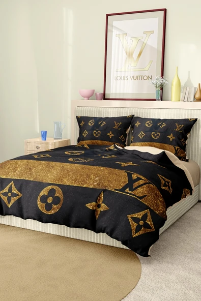 Marka Nevresim Takımı Çift Kişilik Pamuklu Saten Kumaş 6 Parça 3D Dijital Baskı Duvet Cover Set Model No:77