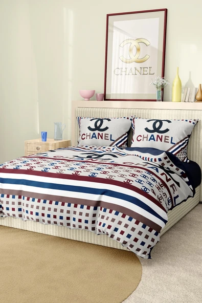 Marka Nevresim Takımı Çift Kişilik Pamuklu Saten Kumaş 6 Parça 3D Dijital Baskı Duvet Cover Set Model No:21