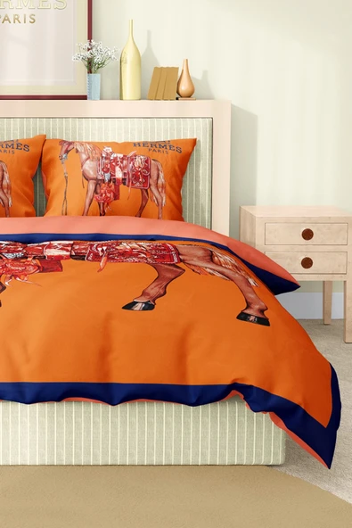 Nevresim Takımı Çift Kişilik Pamuklu Saten Kumaş 6 Parça 3D Dijital Baskı Duvet Cover Set Model No:61 - 4