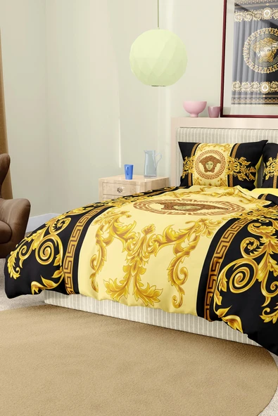 Nevresim Takımı Çift Kişilik Pamuklu Saten Kumaş 6 Parça 3D Dijital Baskı Duvet Cover Set Model No:94 - 4