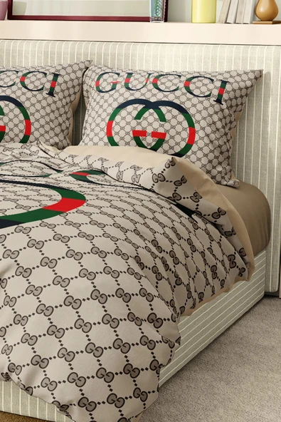 Marka Nevresim Takımı Çift Kişilik Pamuklu Saten Kumaş 6 Parça 3D Dijital Baskı Duvet Cover Set Model No:52 - 5