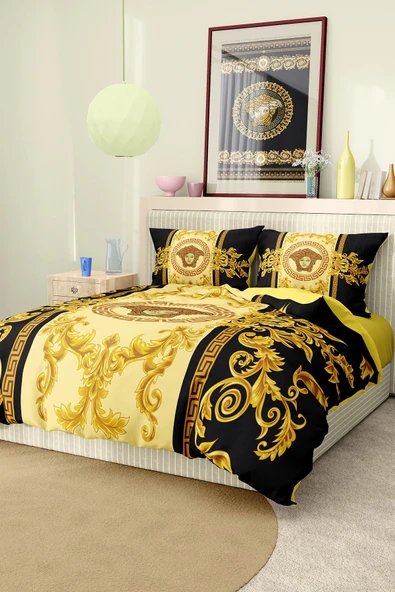 Nevresim Takımı Çift Kişilik Pamuklu Saten Kumaş 6 Parça 3D Dijital Baskı Duvet Cover Set Model No:94