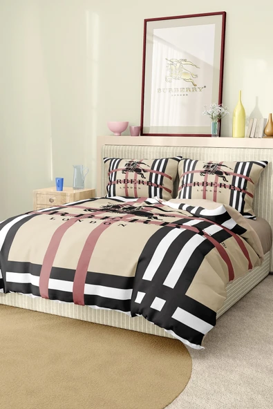 Marka Nevresim Takımı Çift Kişilik Pamuklu Saten Kumaş 6 Parça 3D Dijital Baskı Duvet Cover Set Model No:12