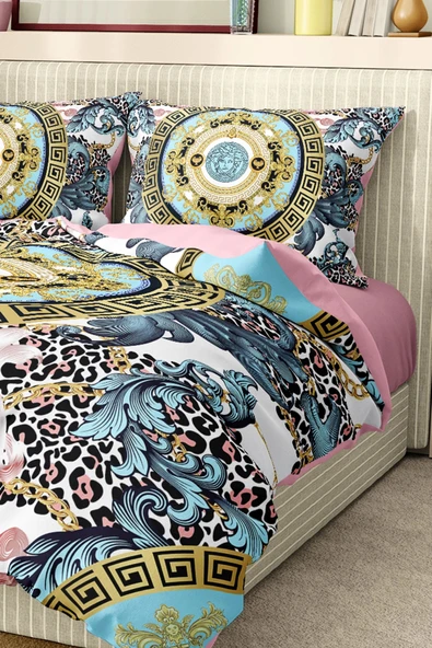 Marka Nevresim Takımı Çift Kişilik Pamuklu Saten Kumaş 6 Parça 3D Dijital Baskı Duvet Cover Set Model No:116 - 5