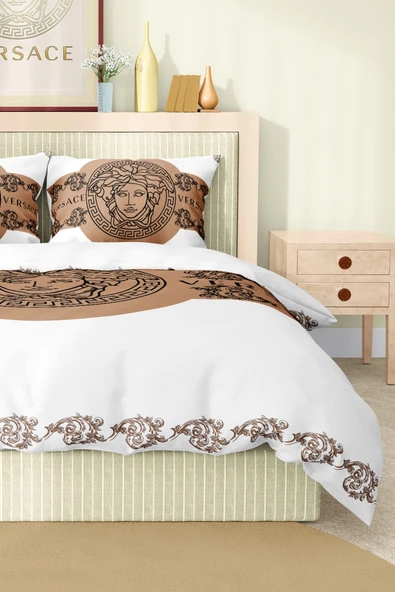 Marka Nevresim Takımı Çift Kişilik Pamuklu Saten Kumaş 6 Parça 3D Dijital Baskı Duvet Cover Set Model No:120 - 5