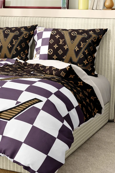 Marka Nevresim Takımı Çift Kişilik Pamuklu Saten Kumaş 6 Parça 3D Dijital Baskı Duvet Cover Set Model No:68 - 3