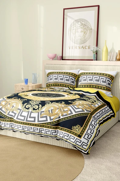 Marka Nevresim Takımı Çift Kişilik Pamuklu Saten Kumaş 6 Parça 3D Dijital Baskı Duvet Cover Set Model No:91
