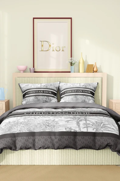 Marka Nevresim Takımı Çift Kişilik Pamuklu Saten Kumaş 6 Parça 3D Dijital Baskı Duvet Cover Set Model No:48 - 2