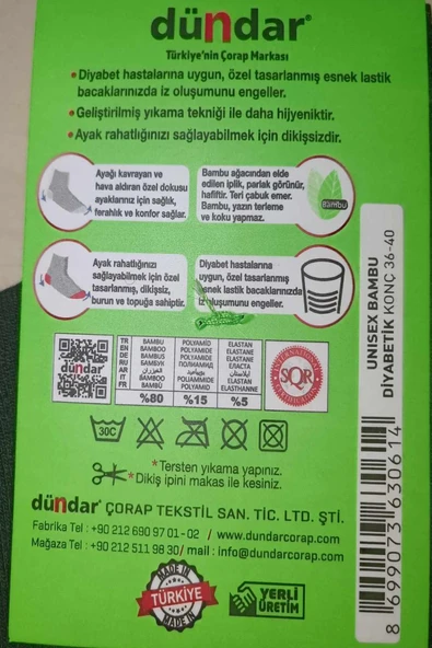 Dündar Kadın Unisex Bambu KONÇ Diyabetik Çorap 0614 - 6 Adet  Karışık Renk 36-40 - Resim 3