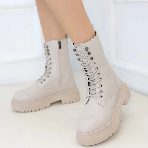 Caxa Bej Cilt Bağcıklı Bot - Resim 4