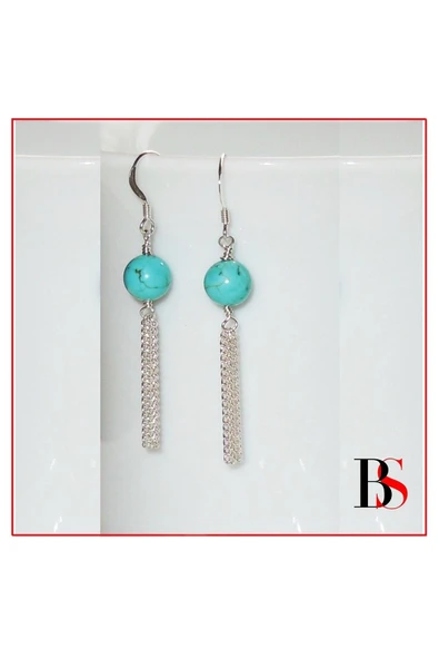 Turkuaz Doğal Taş Sallantılı Kadın Küpe