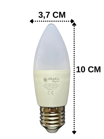 (10 Adet) Osaka 9W (70W) Sarı Işık (3000K) E27 Duylu (Kalın Duy) Led Mum Ampul - 3