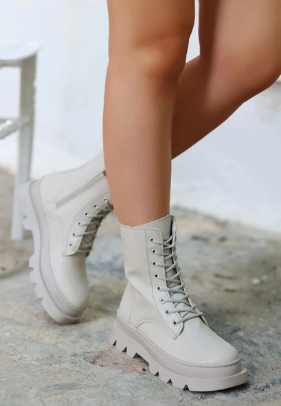 Orge Bej Cilt Bağcıklı Bot - 4