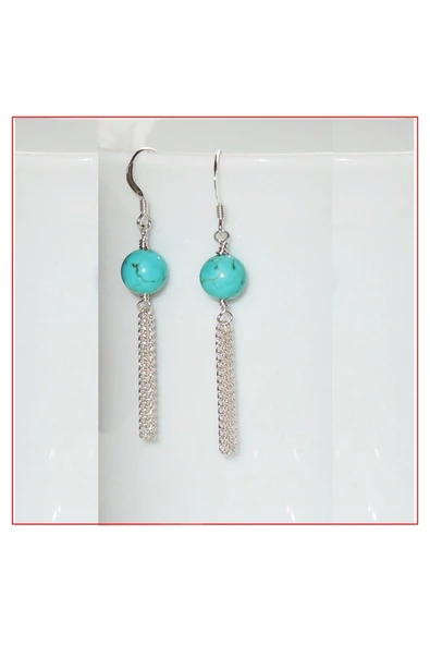 Turkuaz Doğal Taş Sallantılı Kadın Küpe - 2