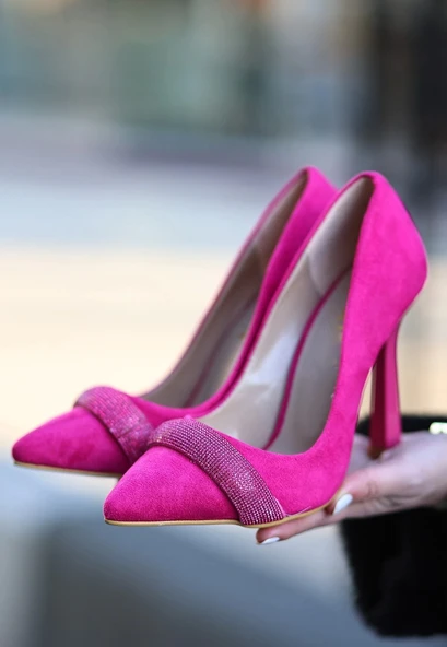 Gida Fuşya Süet Stiletto Ayakkabı - 3