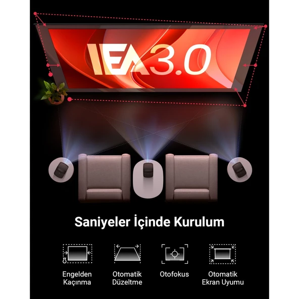 Anker Nebula Mars 3 Air Akıllı Taşınabilir Projeksiyon Cihazı - Netflix Lisanslı - 400 ANSI-Lumen - Native 1080P - Dolby Digital Ses - 150 inç Görüntü - (Anker Türkiye Garantili) - 4