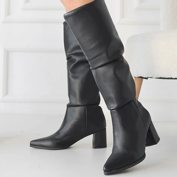 Pitay Siyah Cilt Topuklu Çizme - 4