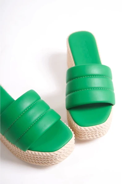 Mendal Yeşil Cilt Dolgu Topuk Terlik - 3