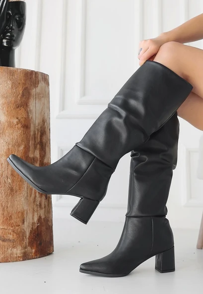 Pitay Siyah Cilt Topuklu Çizme - 3