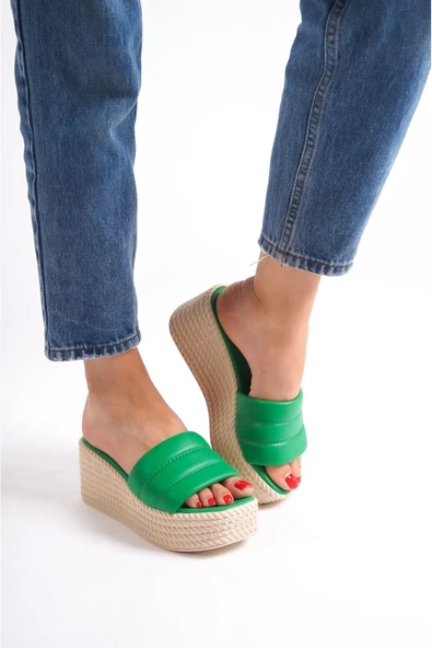 Mendal Yeşil Cilt Dolgu Topuk Terlik - 2