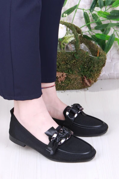 Fort 35021 Zeyn Triko Zincir Tokalı Yumuşak Rahat Kadın Babet - Resim 2