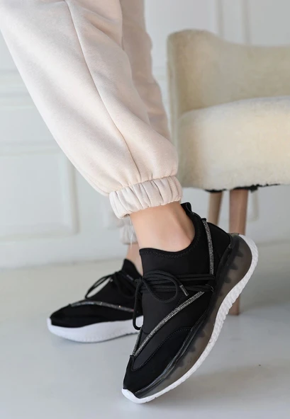 Liney Siyah Rugan Bağcıklı Spor Ayakkabı - 3