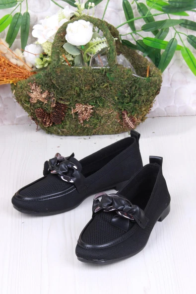 Fort 35021 Zeyn Triko Zincir Tokalı Yumuşak Rahat Kadın Babet - Resim 4