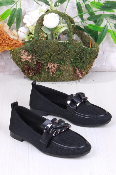 Fort 35021 Zeyn Triko Zincir Tokalı Yumuşak Rahat Kadın Babet - Resim 3