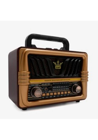 NS-8077 Büyük Boy Telefon Tutma Aparatlı Retro Ahşap Tasarım Bluetooth Hoparlörlü Radyo Fm/am - Resim 5